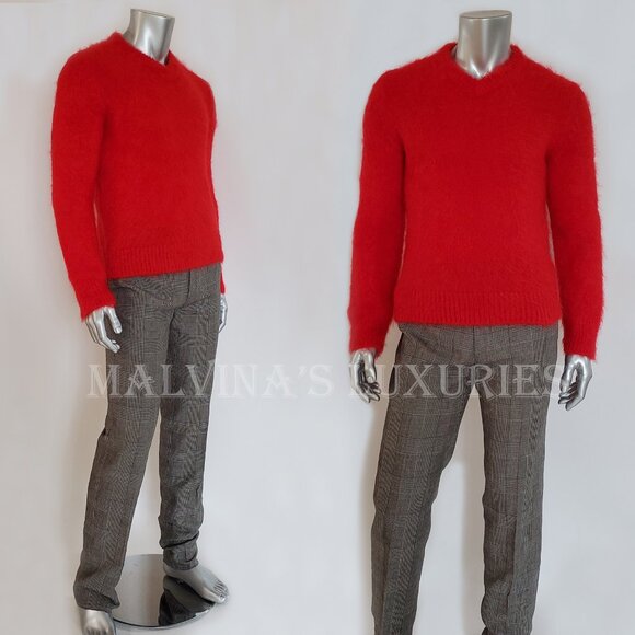 GUCCI MENS SWEATER RED MOHAIR KNIT WOOL V-NECKLINE TOP sz M / MEDIUM - Picture 6 of 16